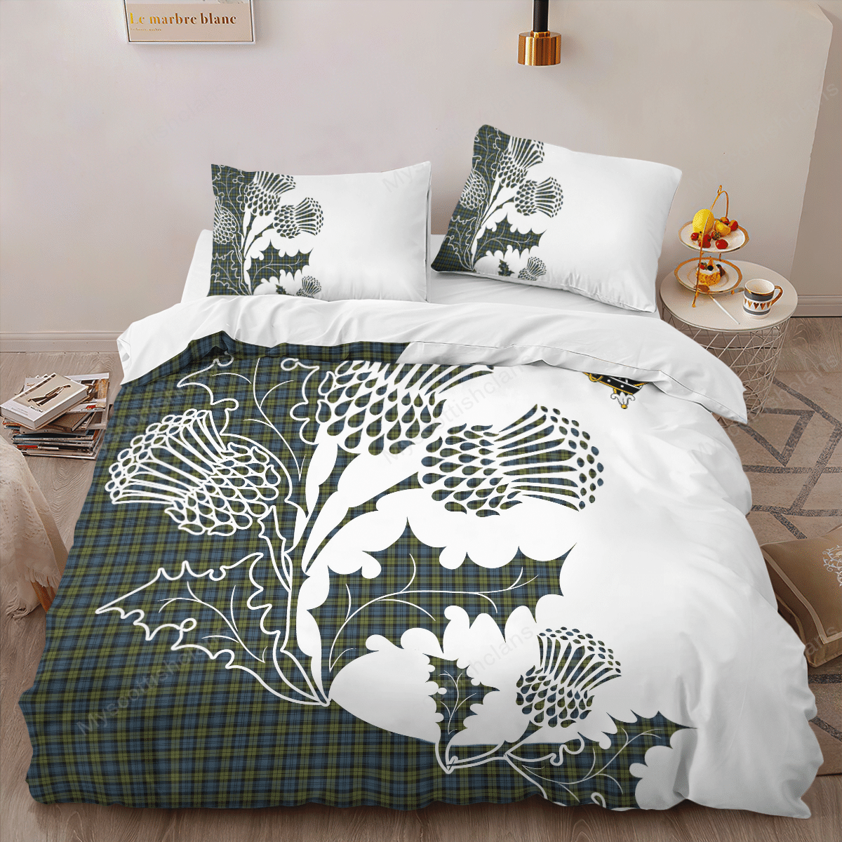 Campbell Tartan Crest Bedding Set - Thistle Style