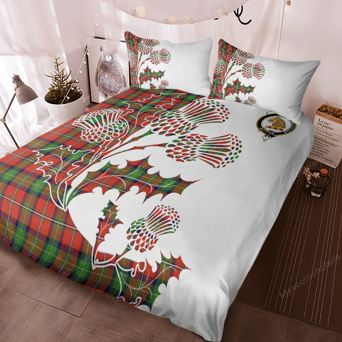 Fairlie Tartan Crest Bedding Set - Thistle Style