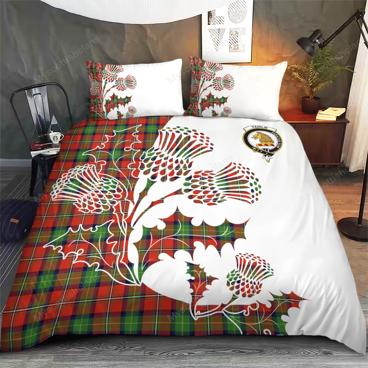 Fairlie Tartan Crest Bedding Set - Thistle Style