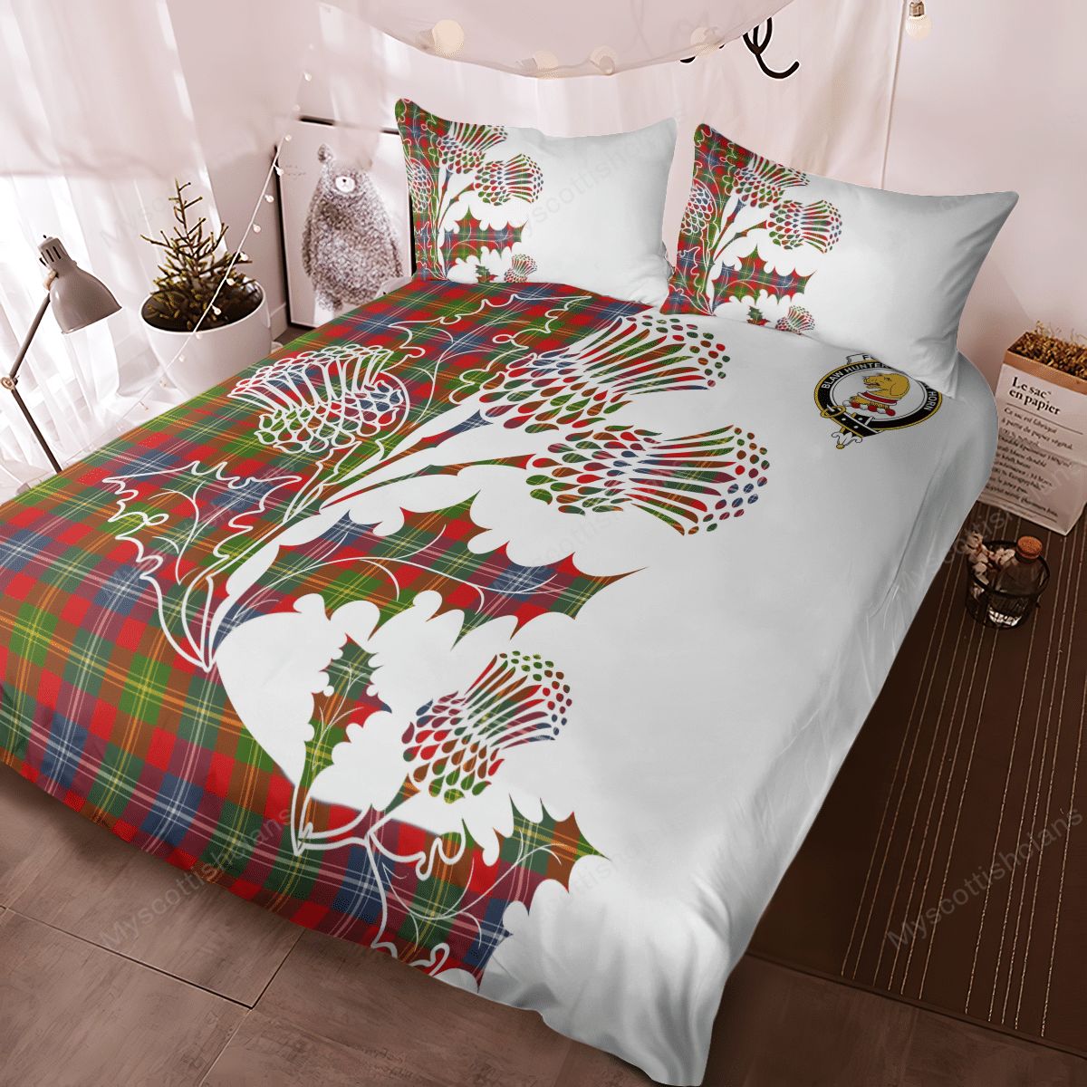 Forrester Tartan Crest Bedding Set - Thistle Style