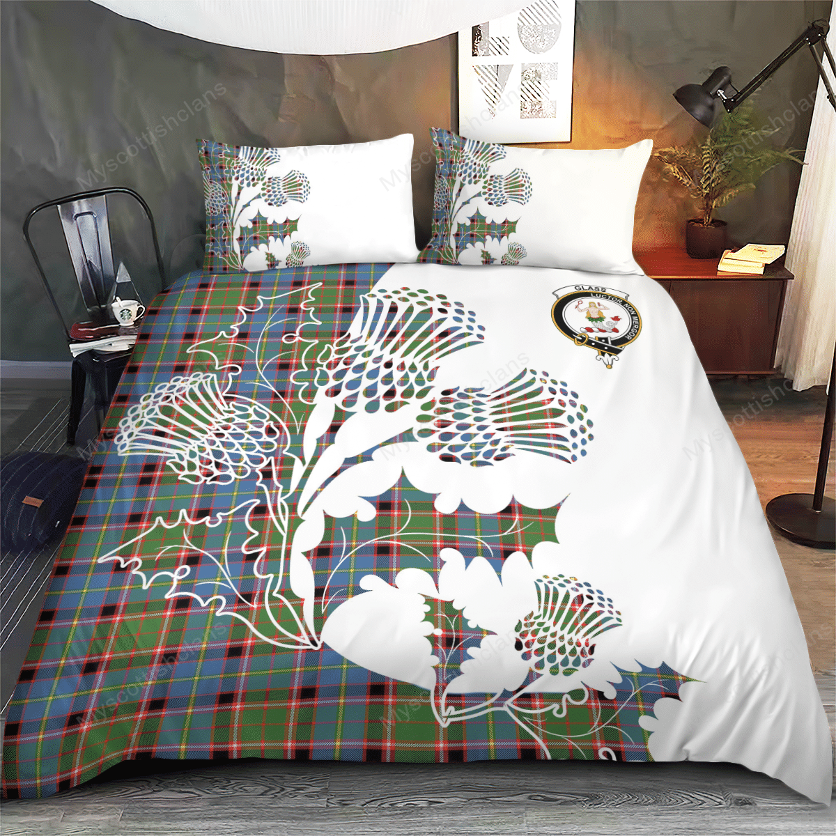 Glass Tartan Crest Bedding Set - Thistle Style