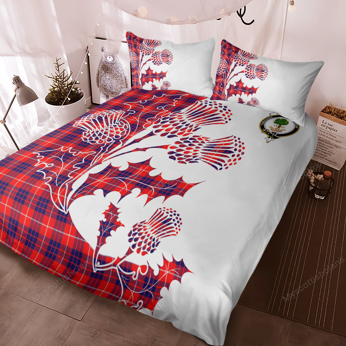 Hamilton Tartan Crest Bedding Set - Thistle Style