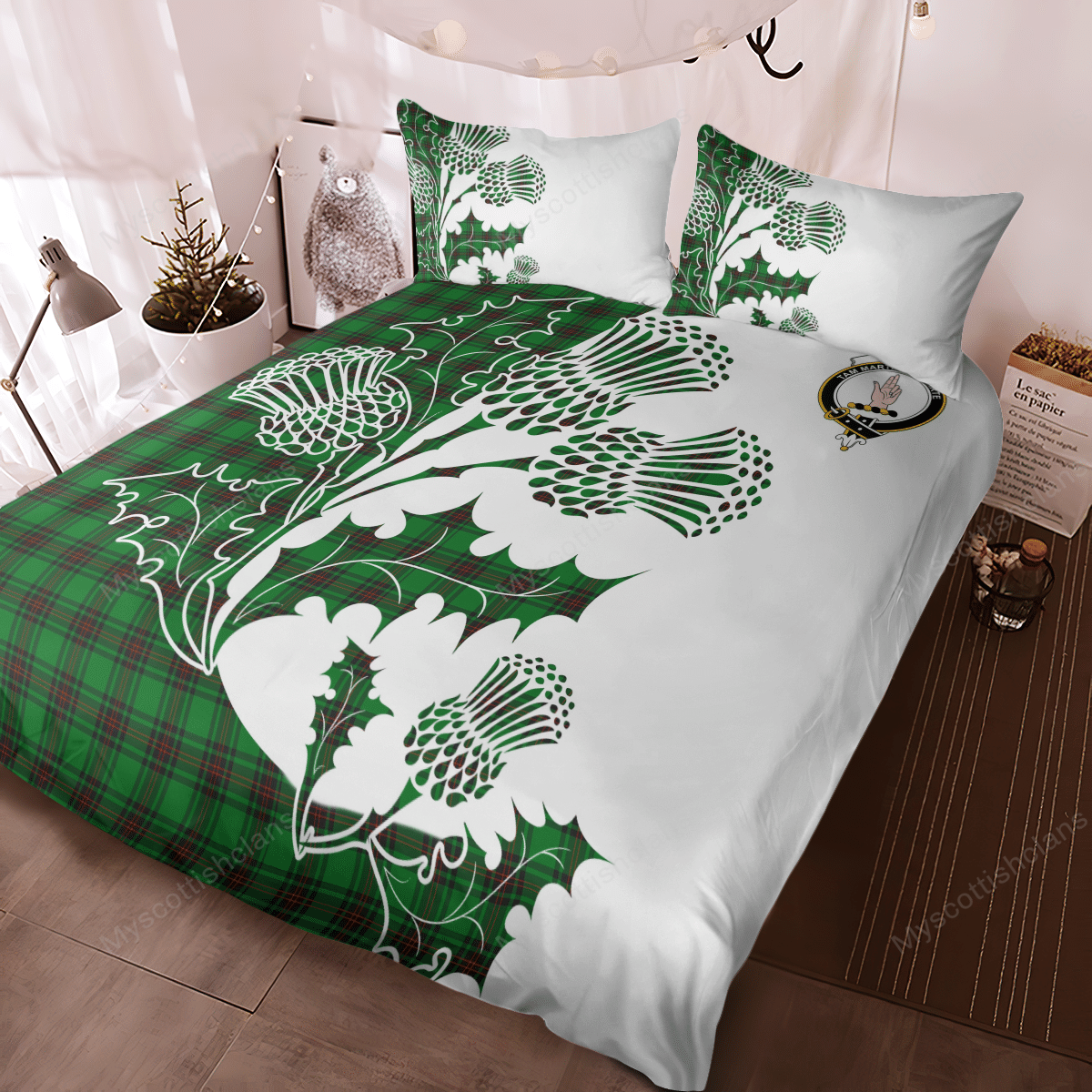 Logie Tartan Crest Bedding Set - Thistle Style