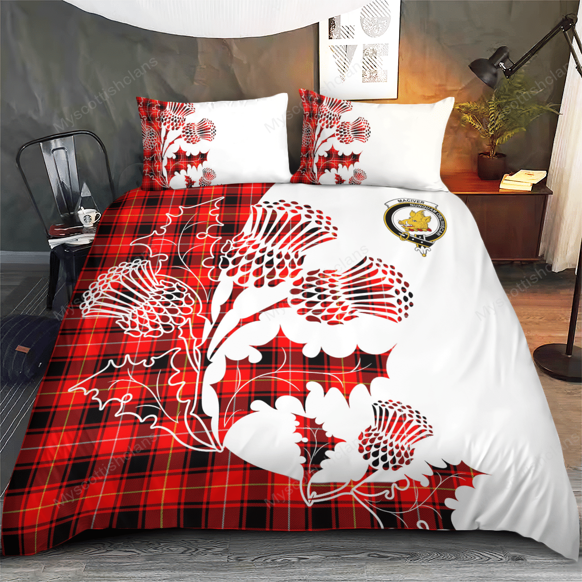 MacIver Tartan Crest Bedding Set - Thistle Style