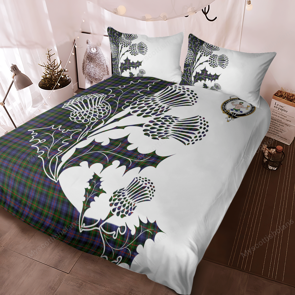 Murray (of Athole) Tartan Crest Bedding Set - Thistle Style