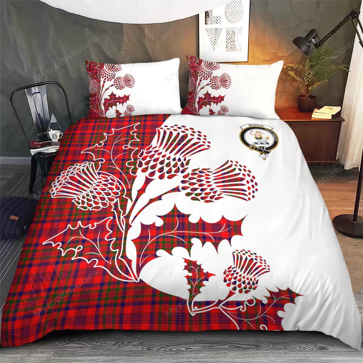 Murray (of Dysart) Tartan Crest Bedding Set - Thistle Style