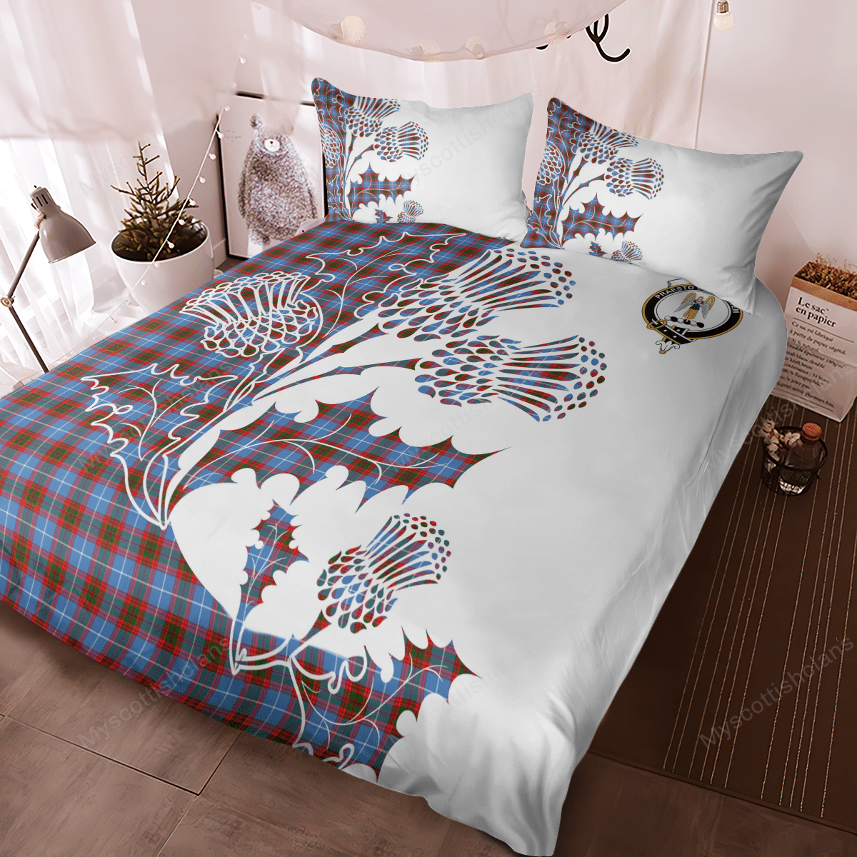 Preston Tartan Crest Bedding Set - Thistle Style