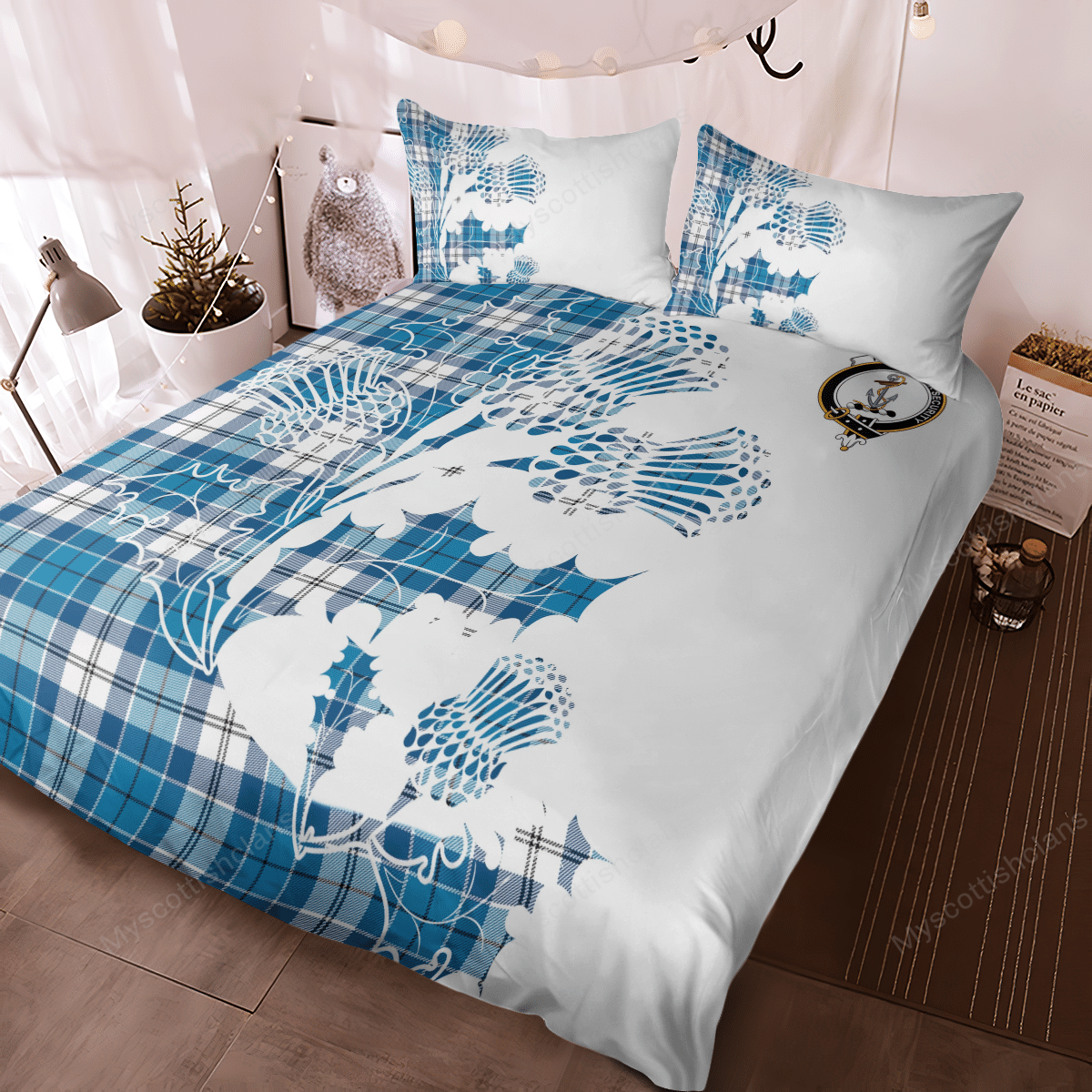 Roberton Tartan Crest Bedding Set - Thistle Style