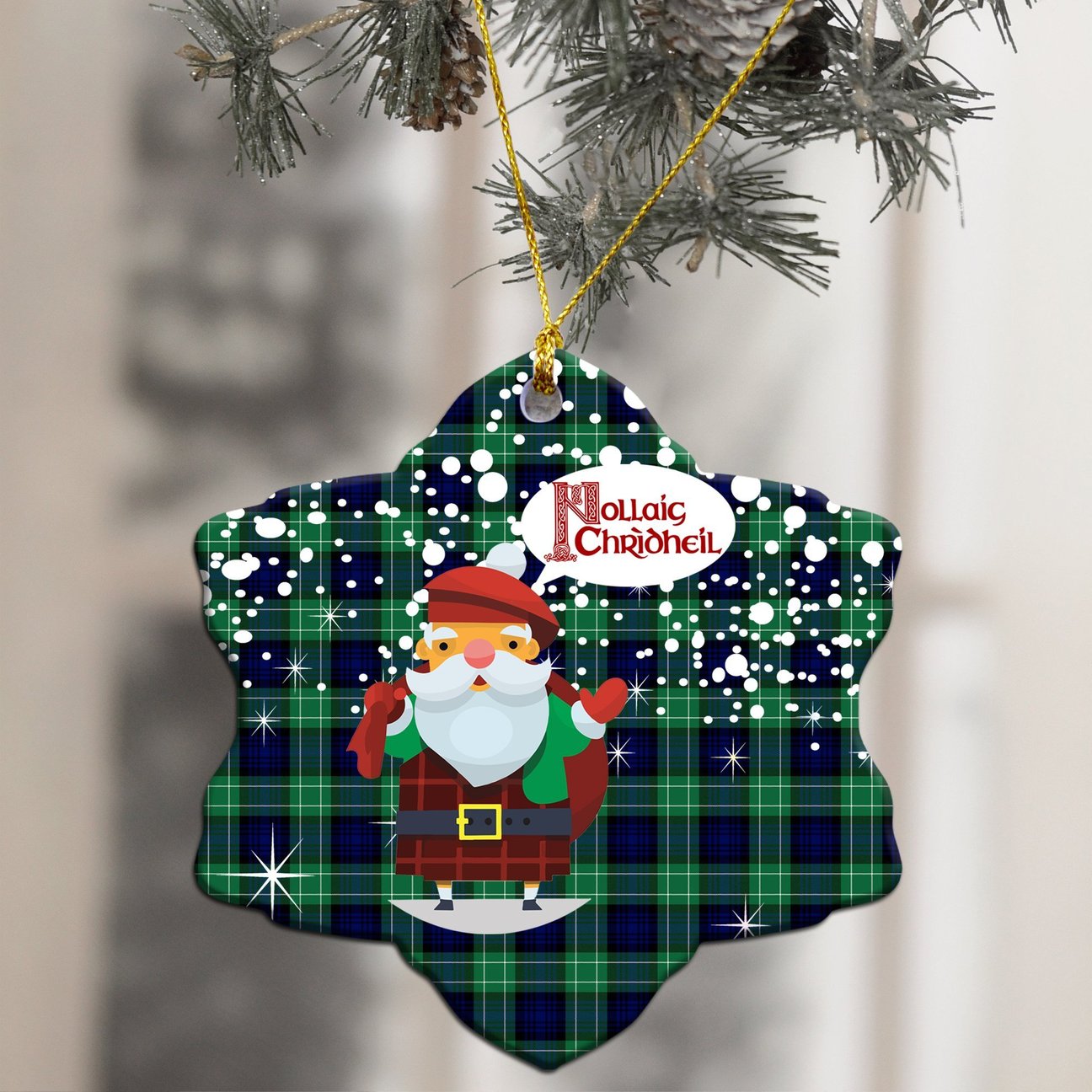 Abercrombie Tartan Christmas Ceramic Ornament - Santa Style