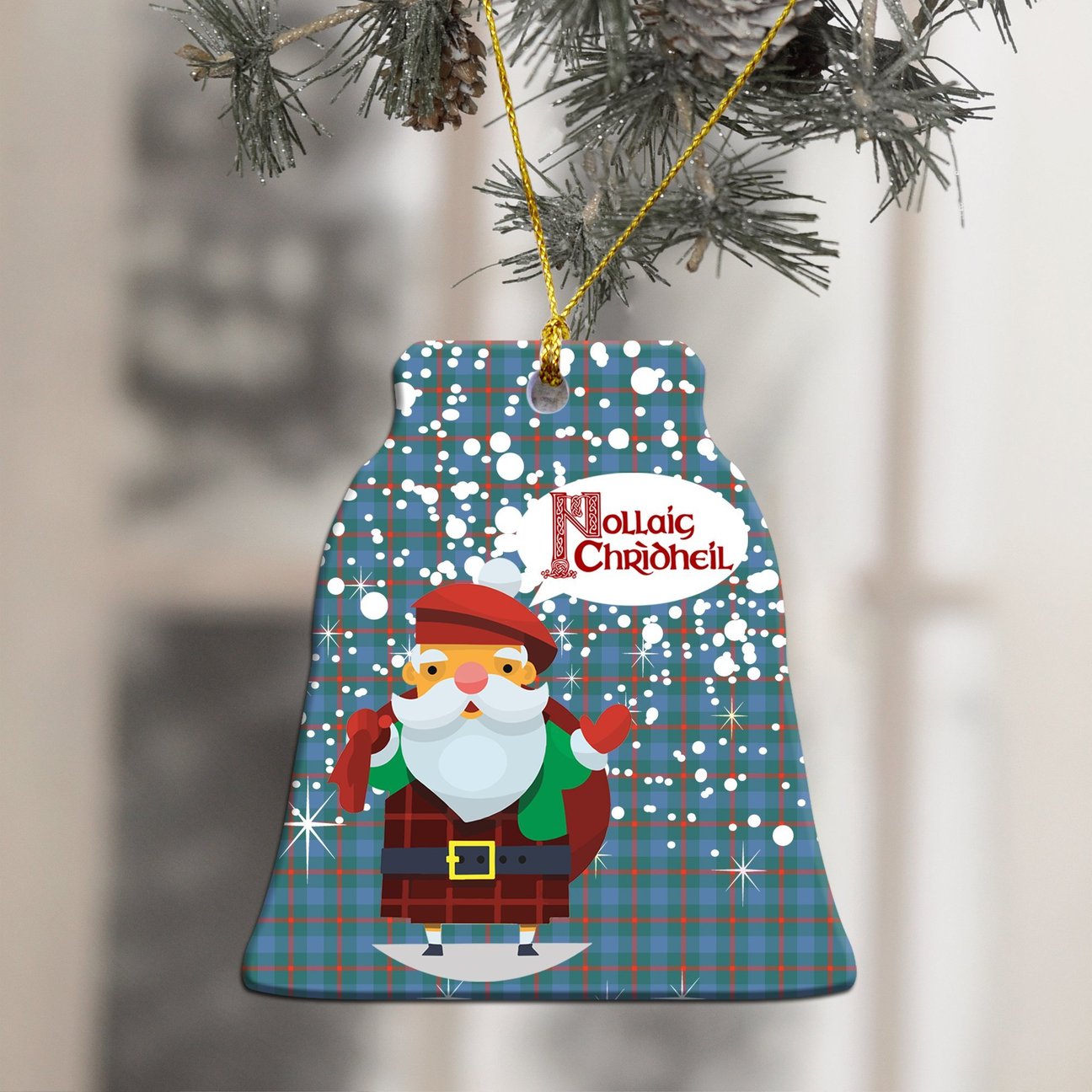 Agnew Ancient Tartan Christmas Ceramic Ornament - Santa Style