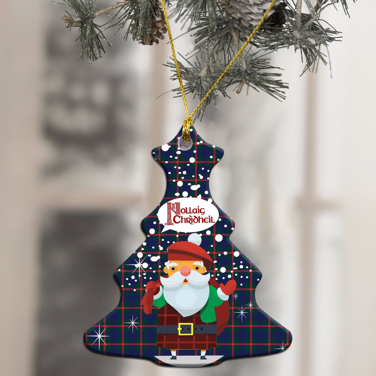 Agnew Modern Tartan Christmas Ceramic Ornament - Santa Style