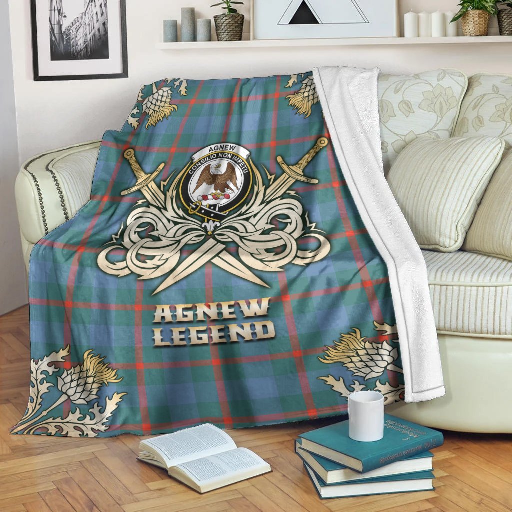 Agnew Ancient Tartan Gold Courage Symbol Blanket