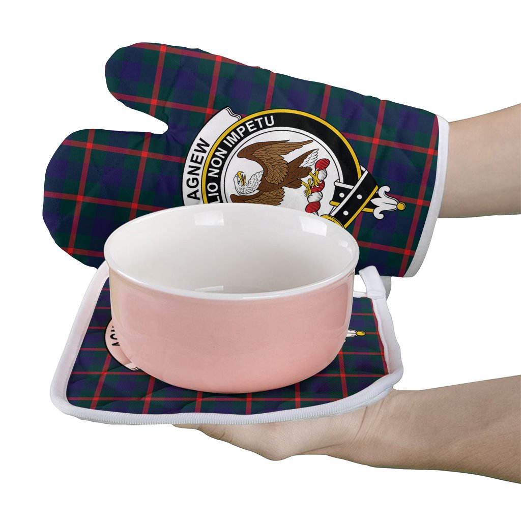 Agnew Modern Tartan Crest Oven Mitt And Pot Holder (2 Oven Mitts + 1 Pot Holder)