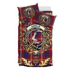 Ainslie 01 Tartan Crest Bedding Set - Golden Thistle Style