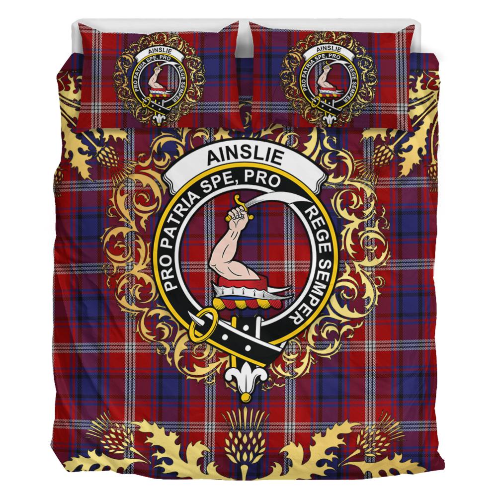 Ainslie 01 Tartan Crest Bedding Set - Golden Thistle Style