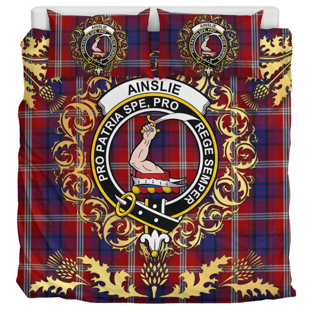 Ainslie 01 Tartan Crest Bedding Set - Golden Thistle Style