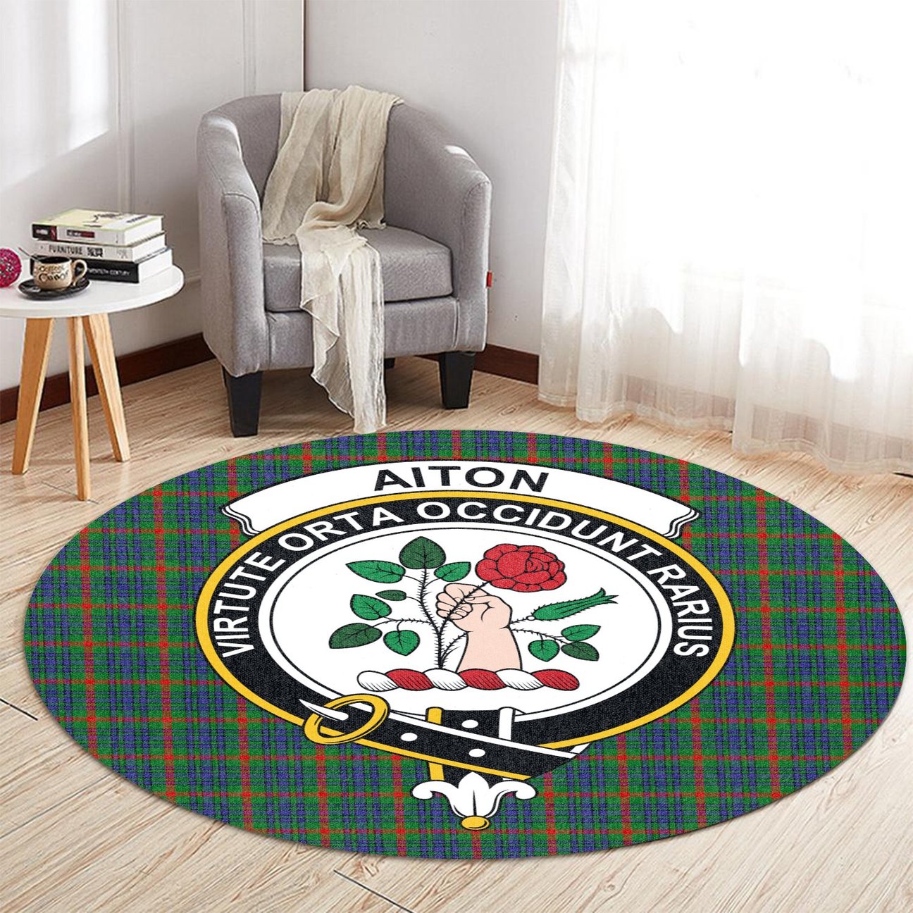 Aiton Tartan Crest Round Rug