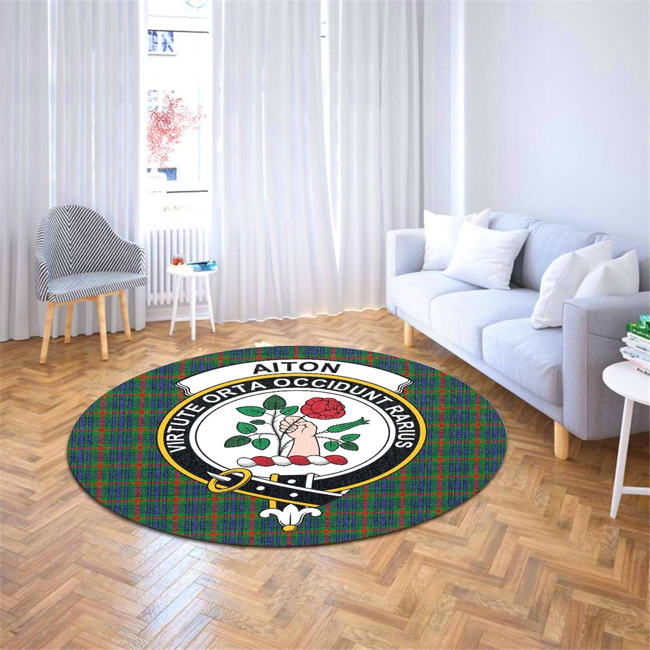 Aiton Tartan Crest Round Rug