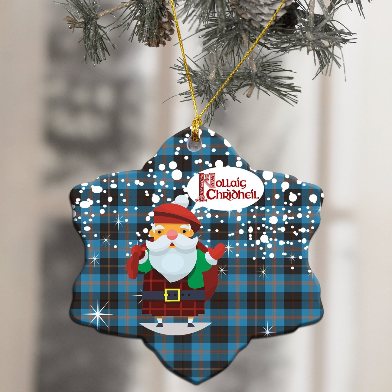 Angus Ancient Tartan Christmas Ceramic Ornament - Santa Style