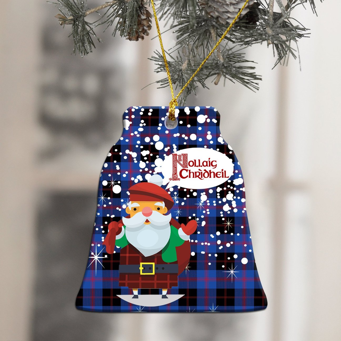 Angus Modern Tartan Christmas Ceramic Ornament - Santa Style