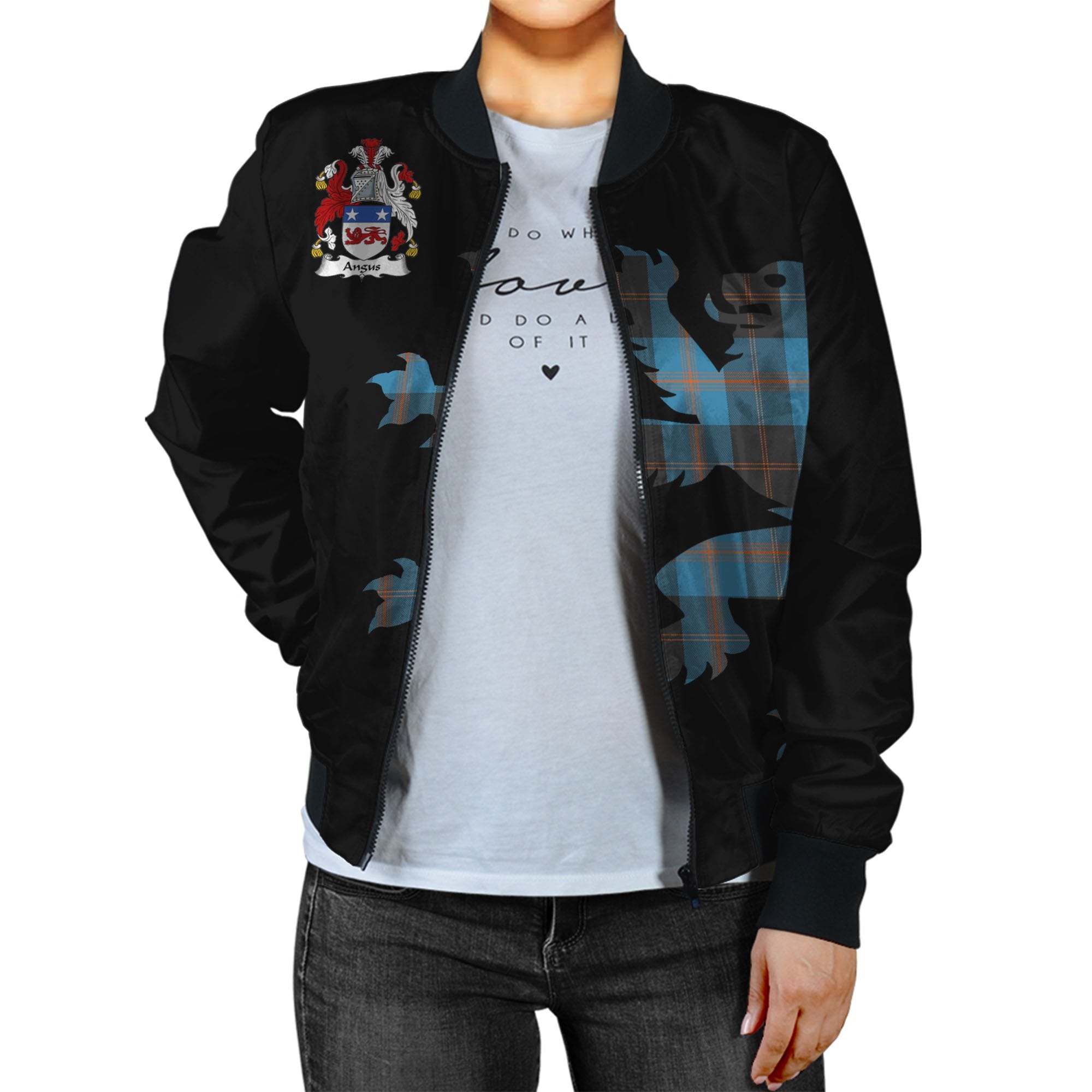 Angus Ancient Tartan Bomber Jacket Lion & Thistle