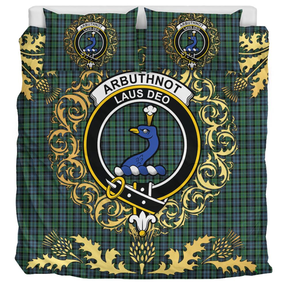 Arbuthnot Tartan Crest Bedding Set - Golden Thistle Style