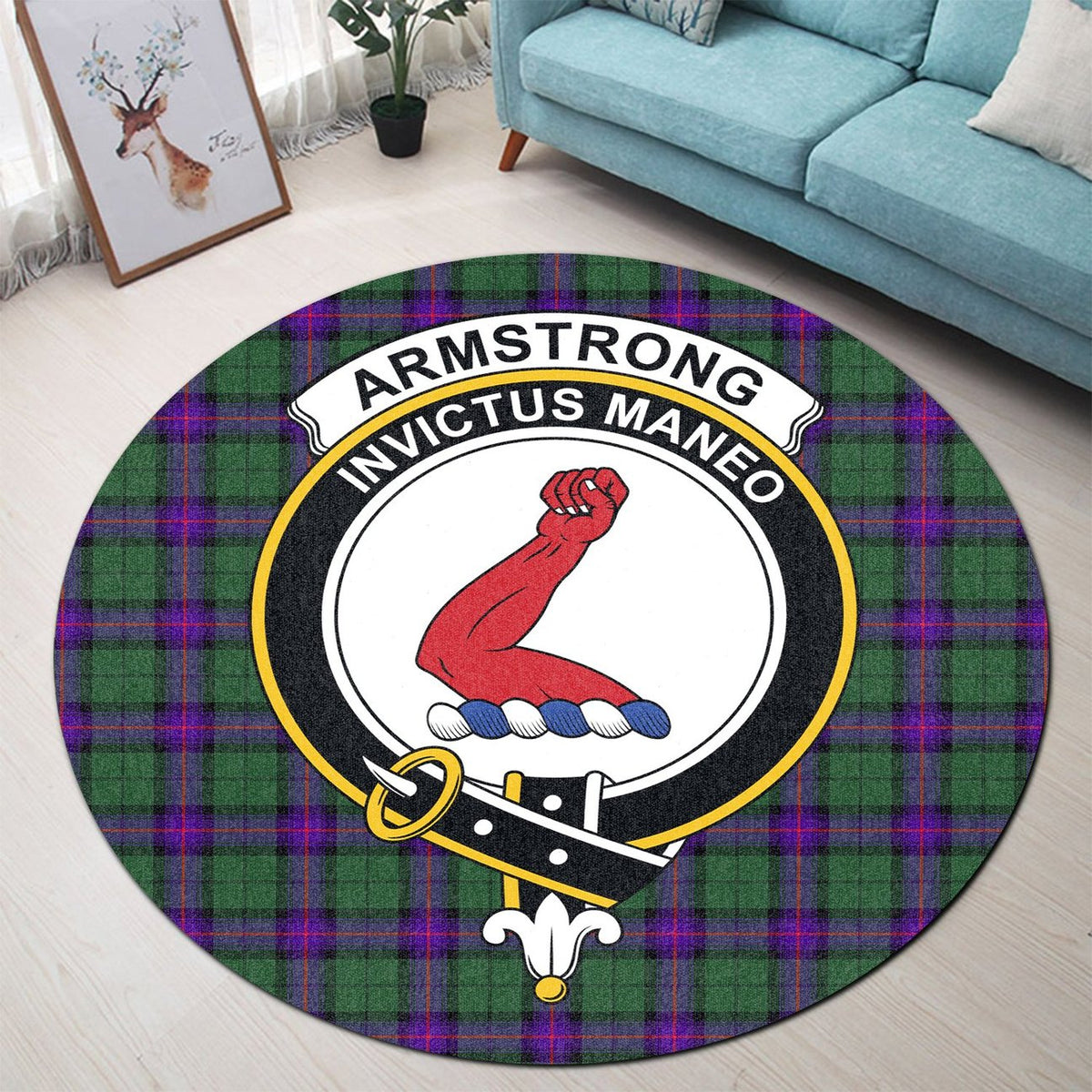 Armstrong Modern Tartan Crest Round Rug