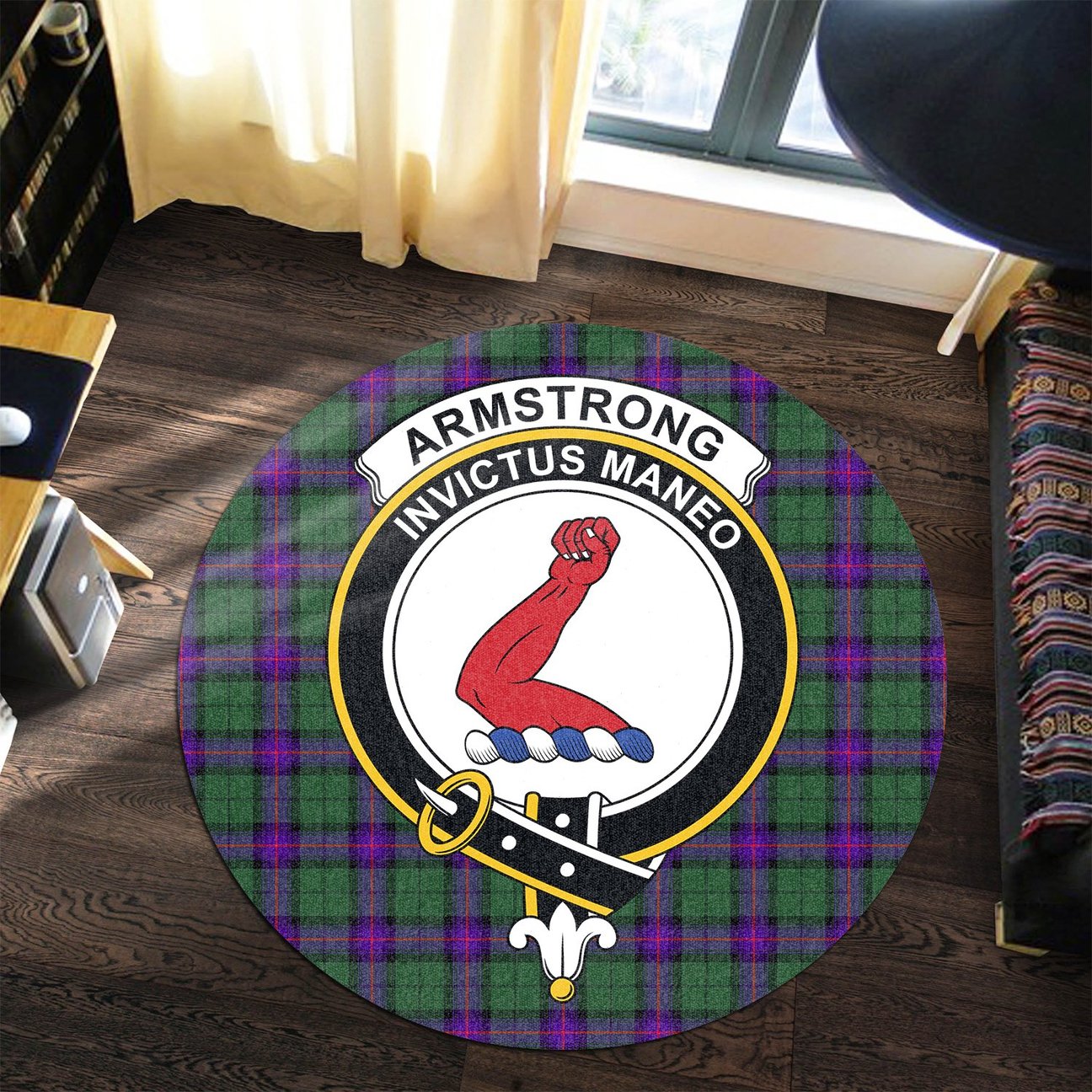 Armstrong Modern Tartan Crest Round Rug