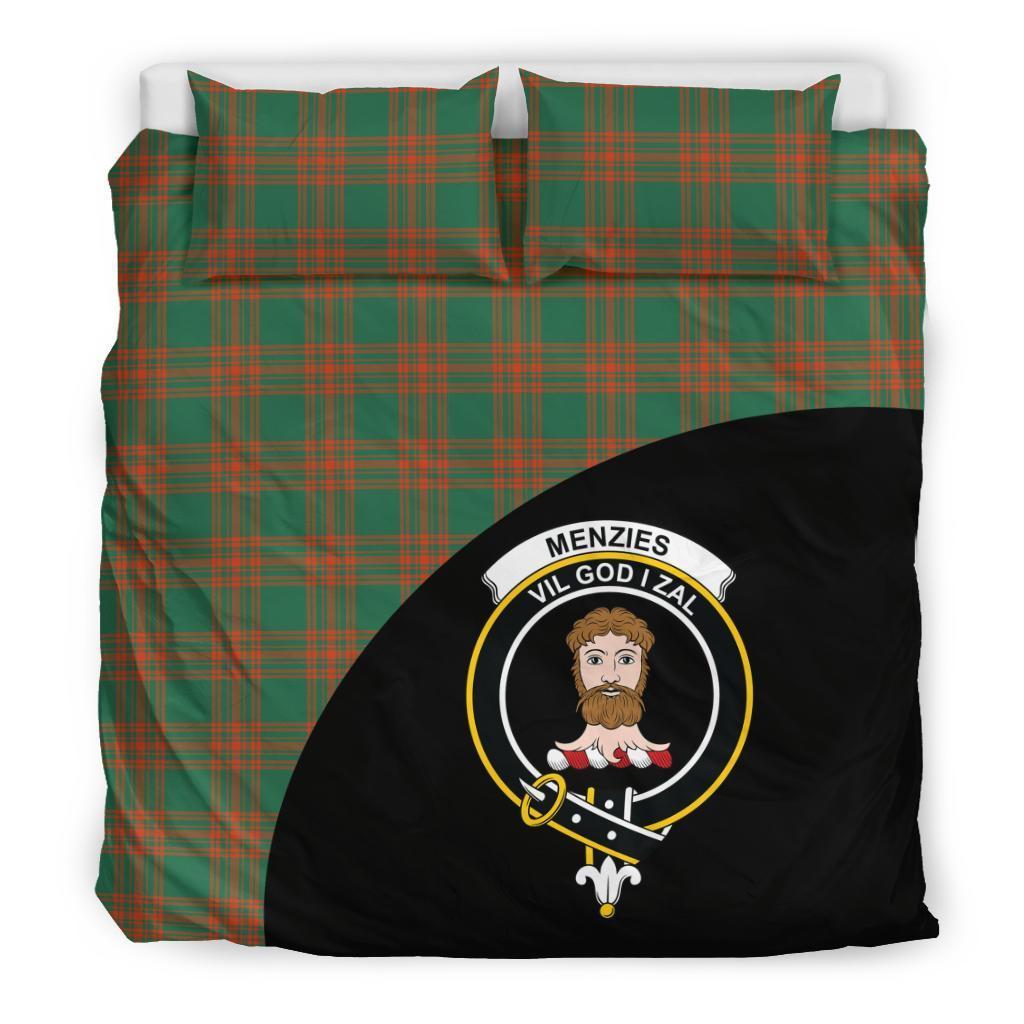 Menzies Green Ancient Family Tartan Crest Wave Style Bedding Set