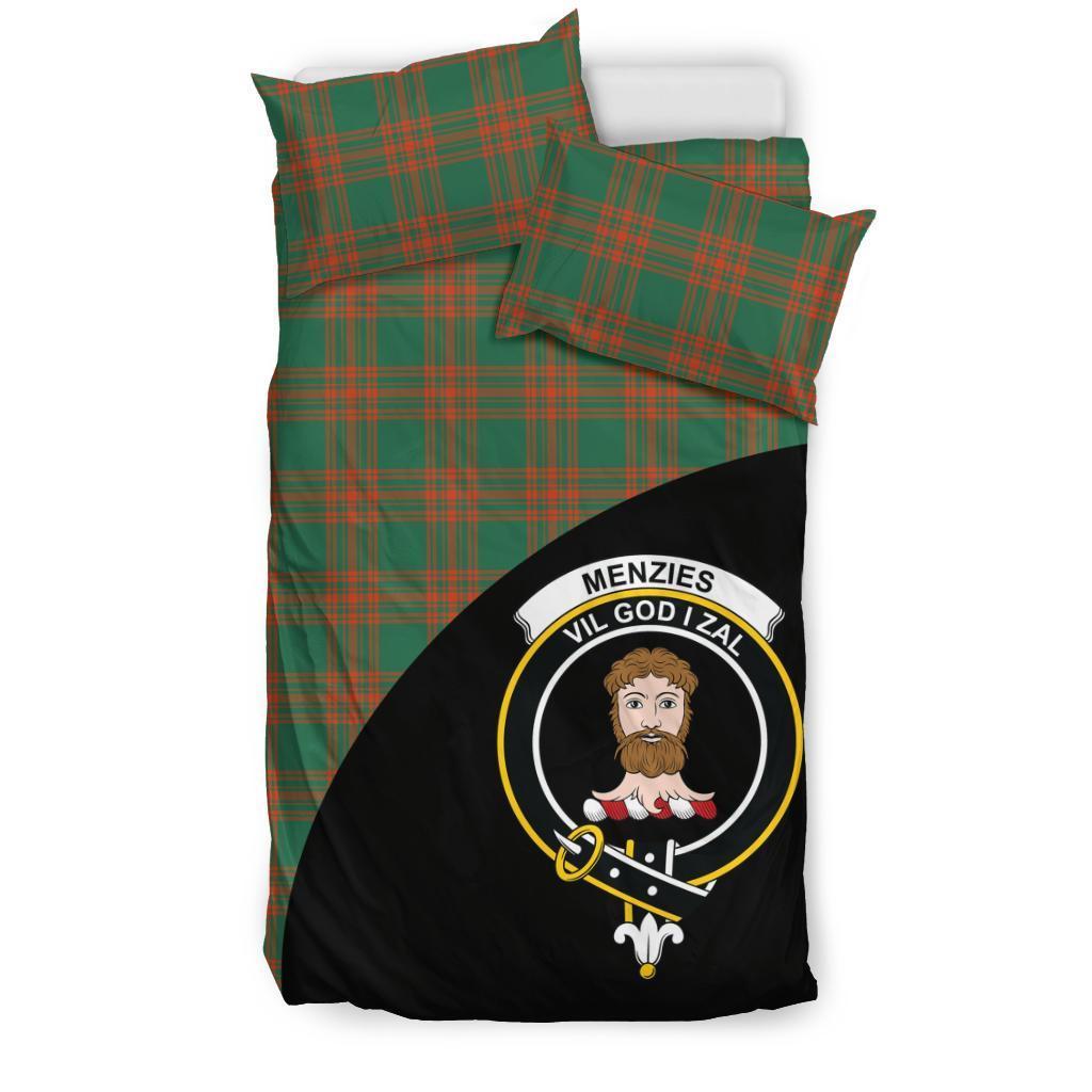 Menzies Green Ancient Family Tartan Crest Wave Style Bedding Set