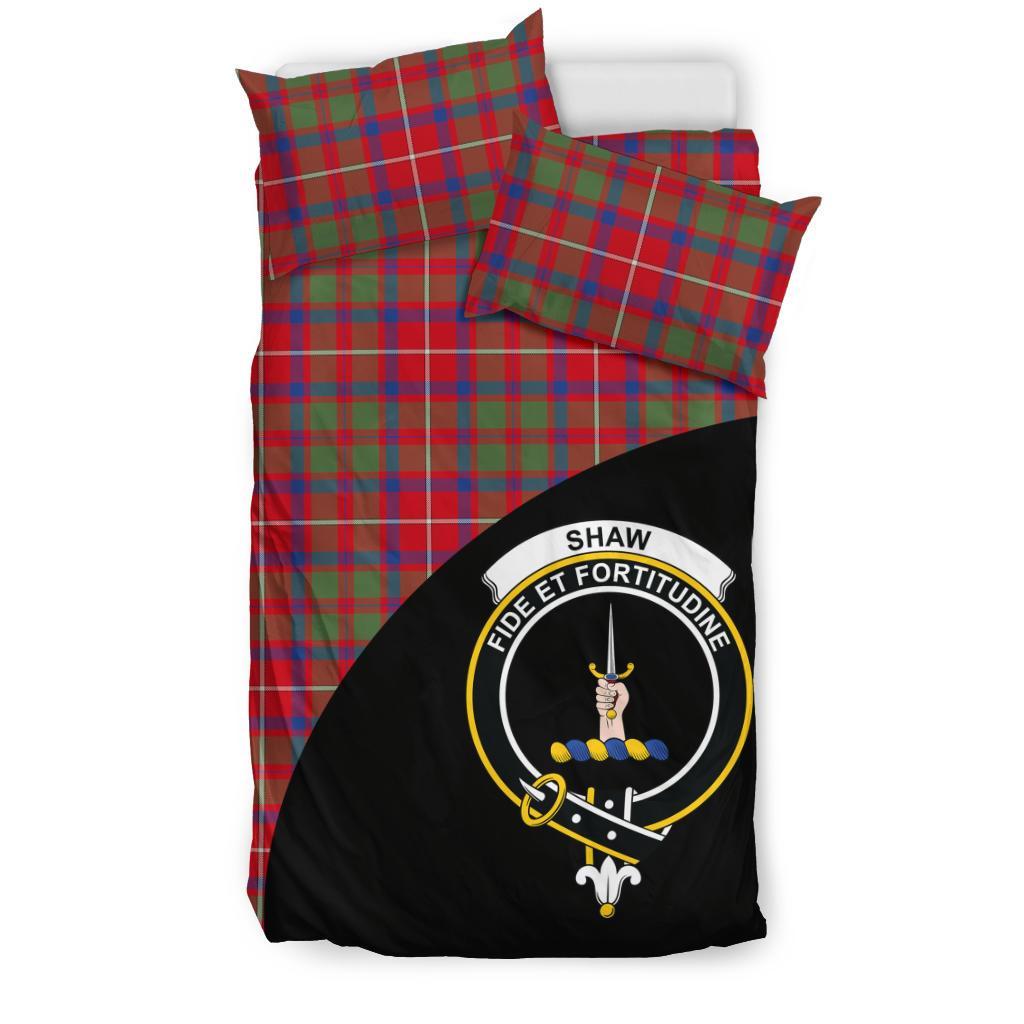 Shaw Red Modern Tartan Crest Wave Bedding Set