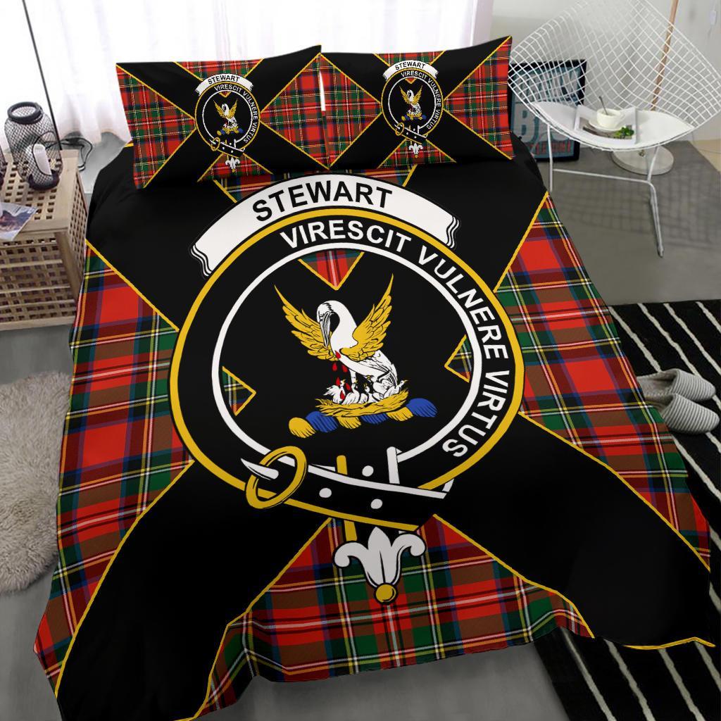 Stewart (High Stewards) Tartan Crest Bedding Set - Luxury Style