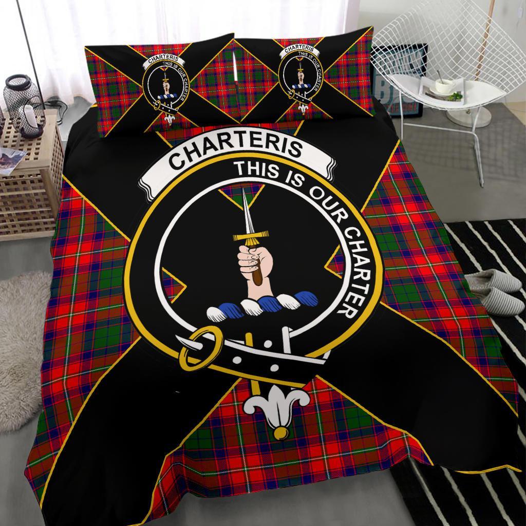 Charteris (Earl of Wemyss) Tartan Crest Bedding Set - Luxury Style