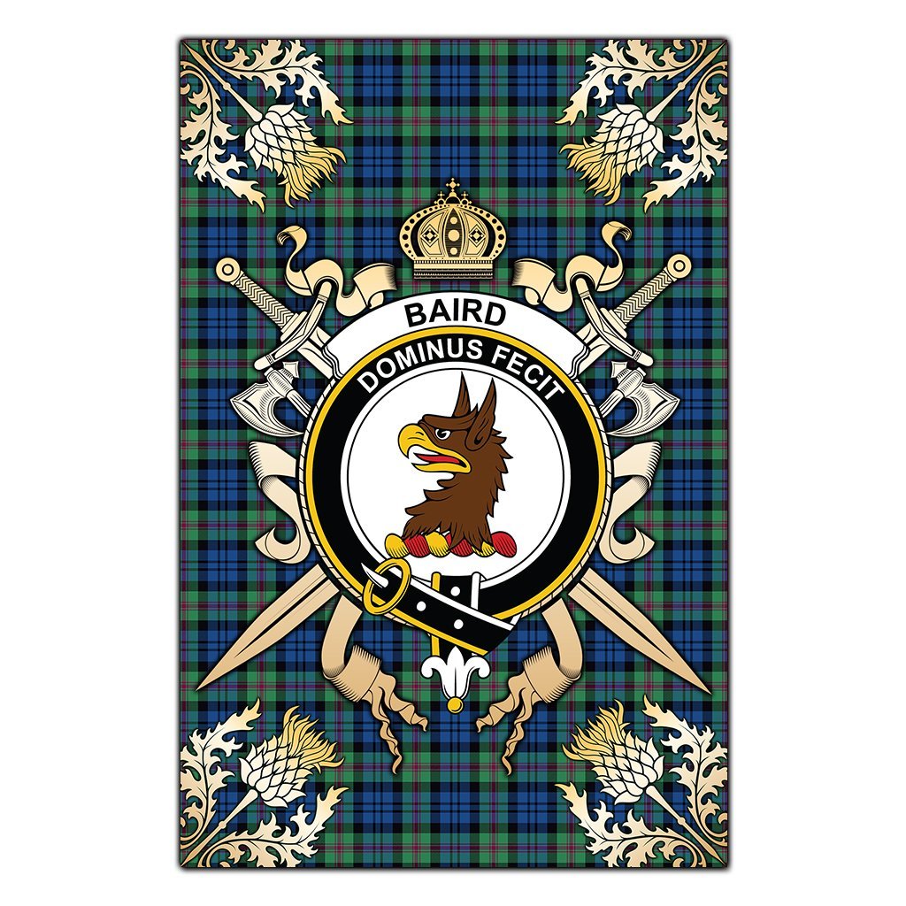Baird Ancient Tartan Crest Black Garden Flag - Gold Thistle Style