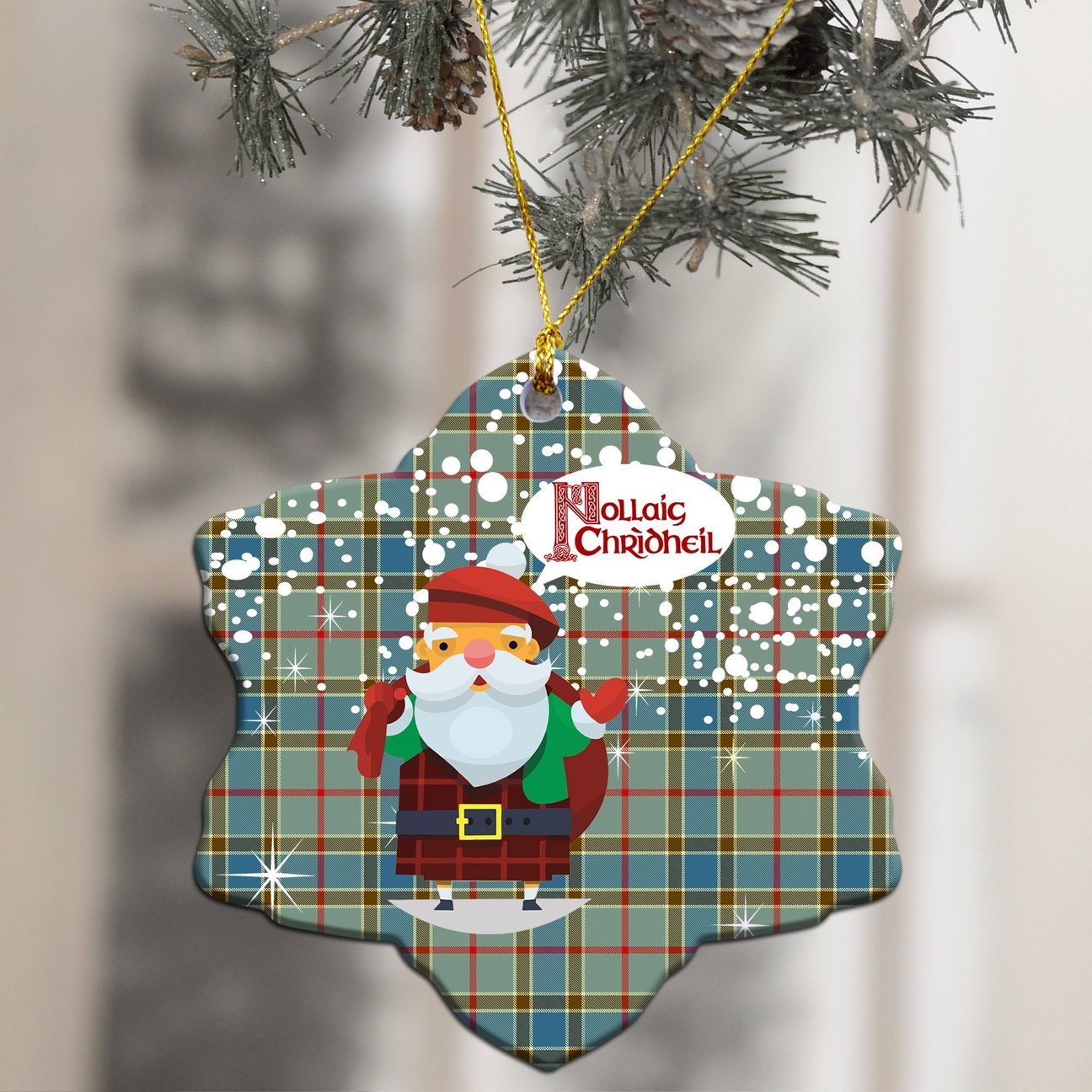 Balfour Blue Tartan Christmas Ceramic Ornament - Santa Style