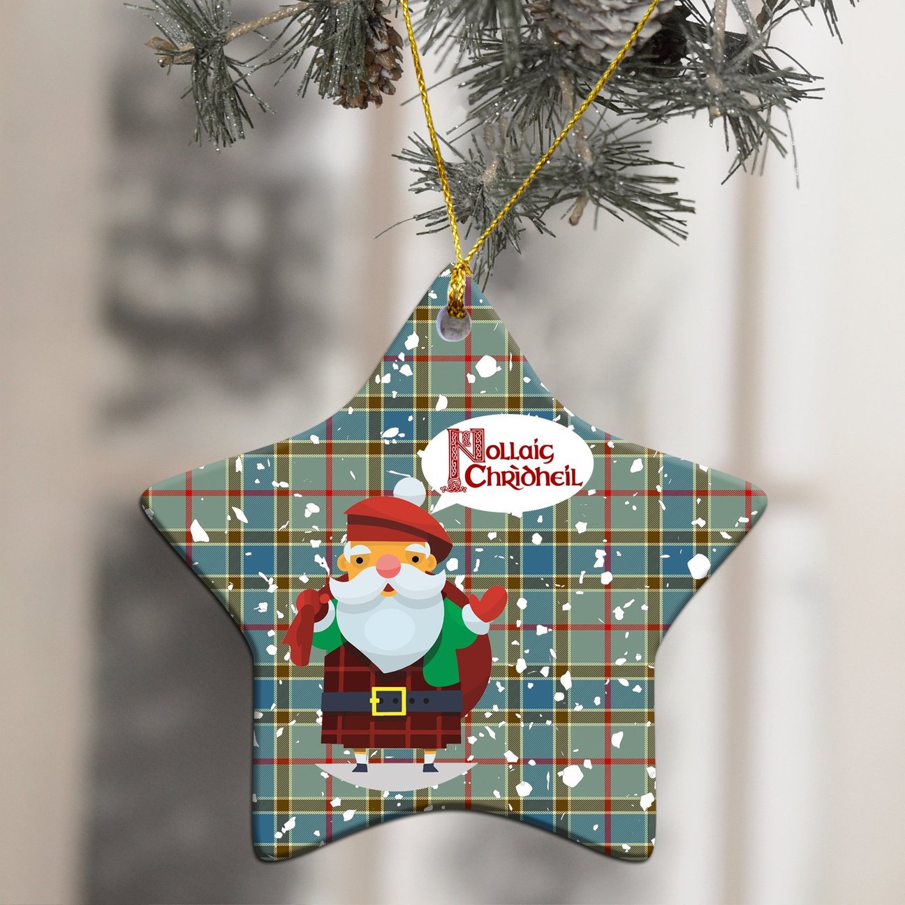 Balfour Blue Tartan Christmas Ceramic Ornament - Santa Style