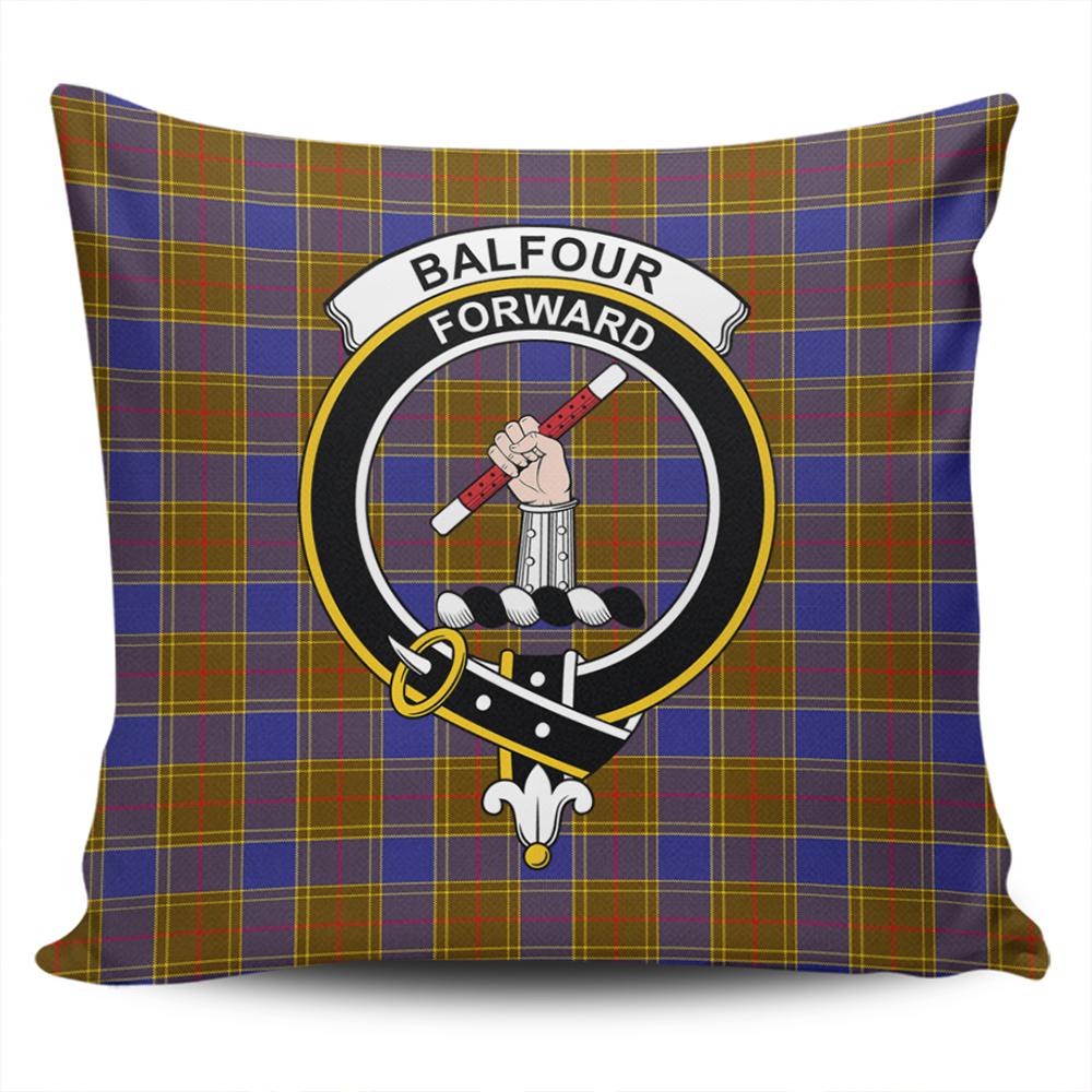 Scottish Balfour Modern Tartan Crest Pillow Cover - Tartan Cushion Cover