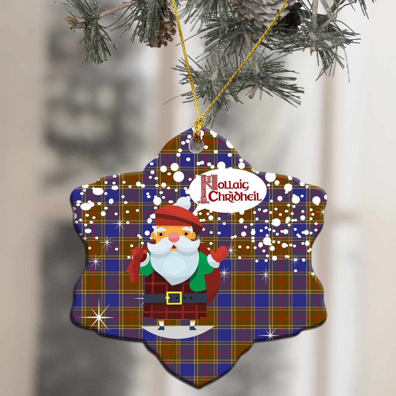 Balfour Modern Tartan Christmas Ceramic Ornament - Santa Style