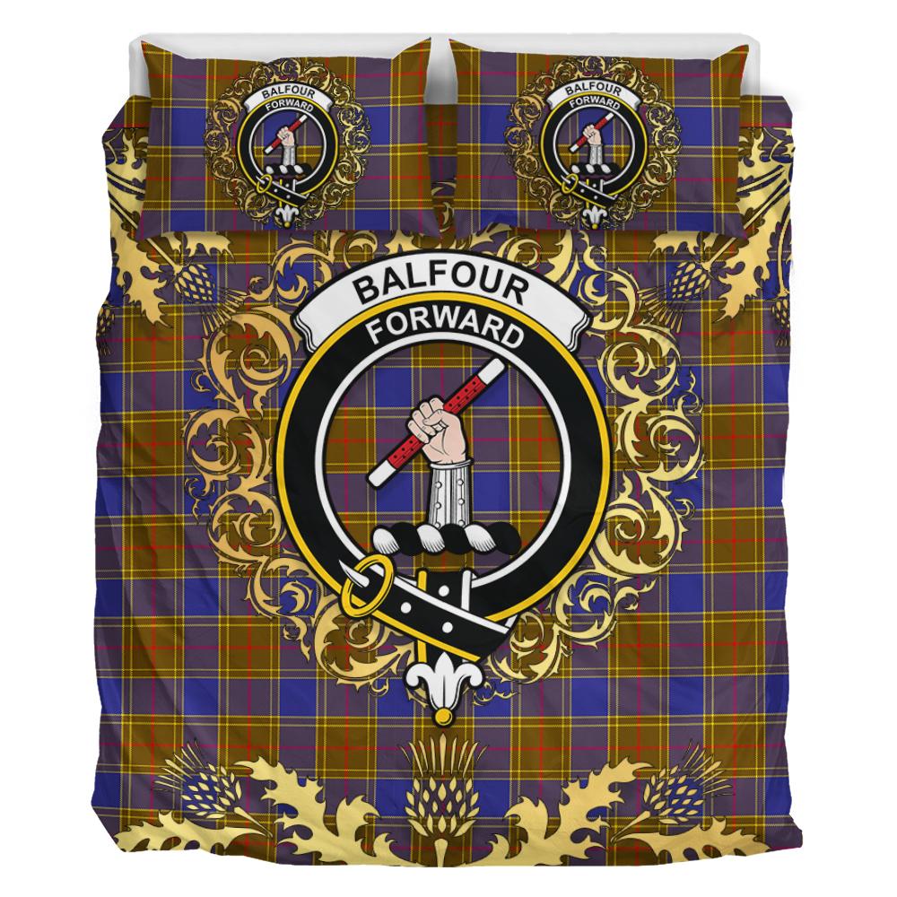 Balfour Modern Tartan Crest Bedding Set - Golden Thistle Style
