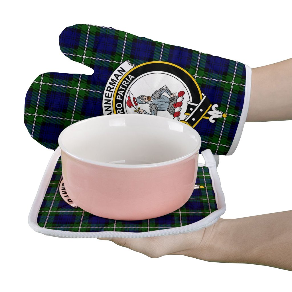 Bannerman Tartan Crest Oven Mitt And Pot Holder (2 Oven Mitts + 1 Pot Holder)