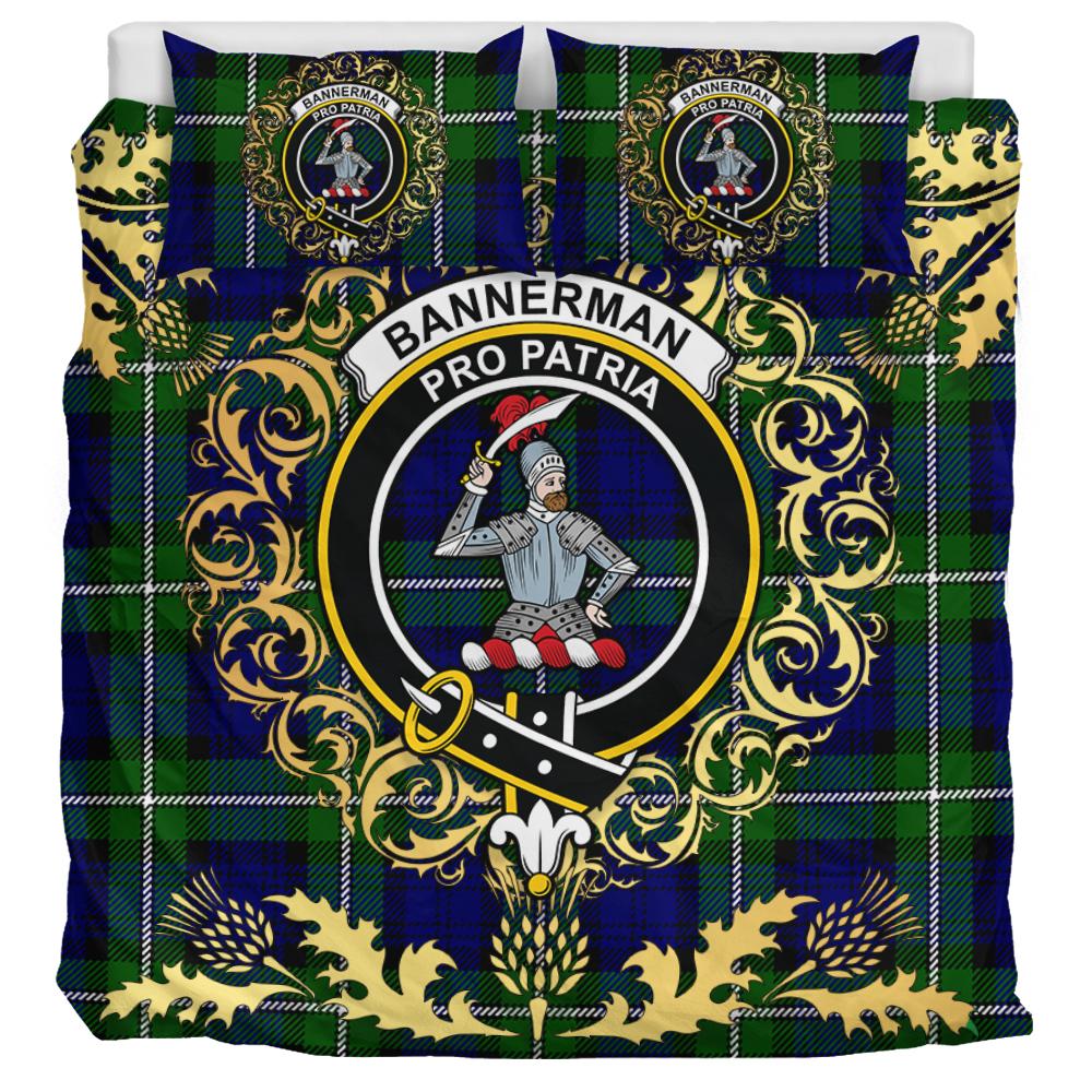 Bannerman Tartan Crest Bedding Set - Golden Thistle Style