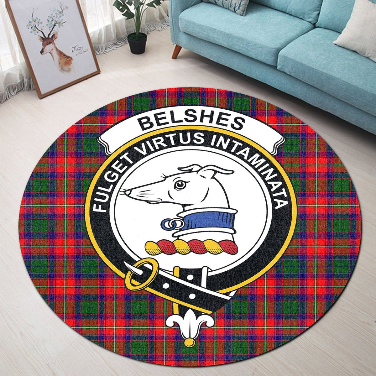 Belshes Tartan Crest Round Rug