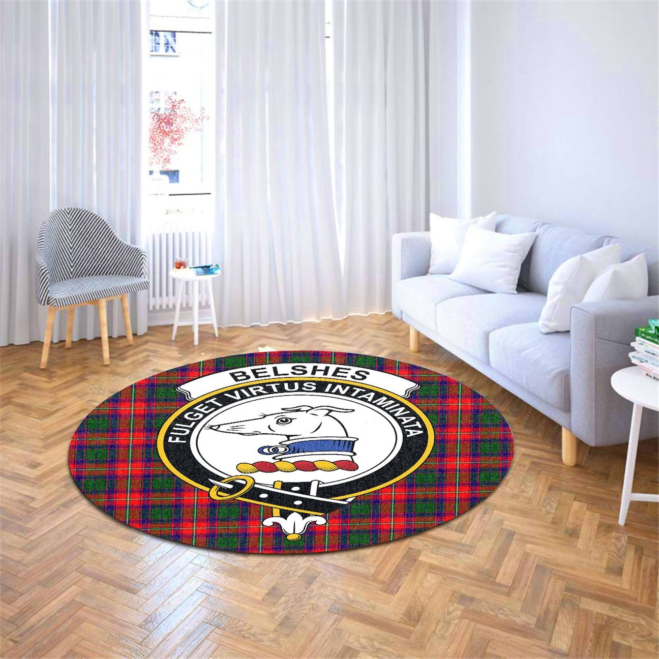 Belshes Tartan Crest Round Rug