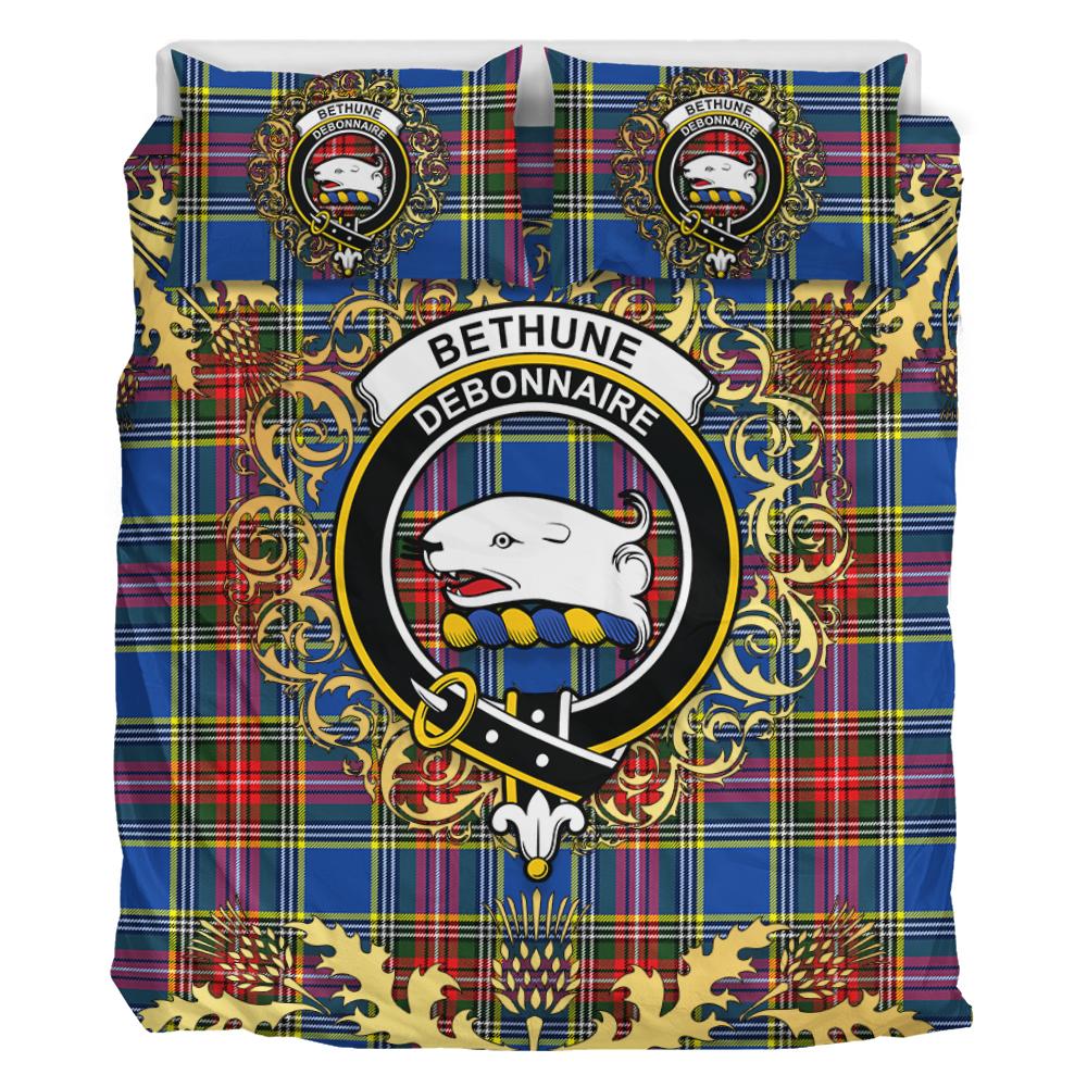 Bethune Tartan Crest Bedding Set - Golden Thistle Style