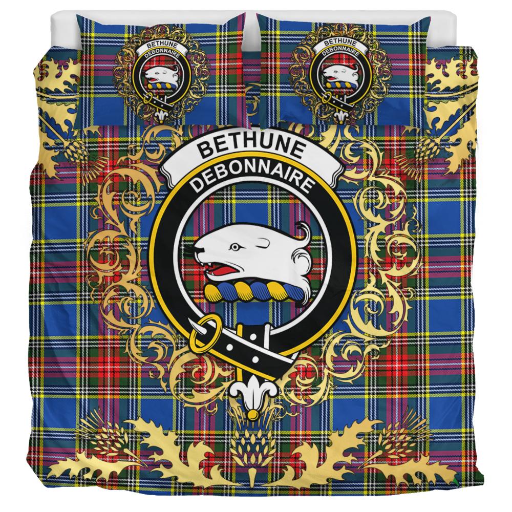 Bethune Tartan Crest Bedding Set - Golden Thistle Style