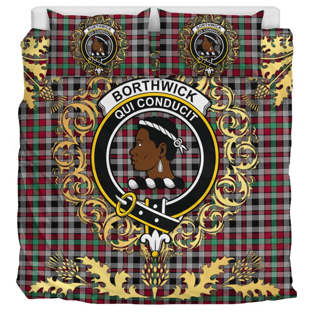 Borthwick Ancient Tartan Crest Bedding Set - Golden Thistle Style