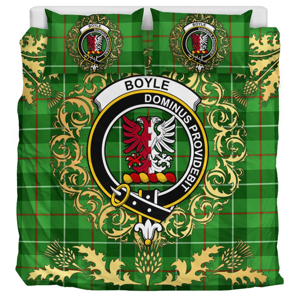 Boyle Tartan Crest Bedding Set - Golden Thistle Style