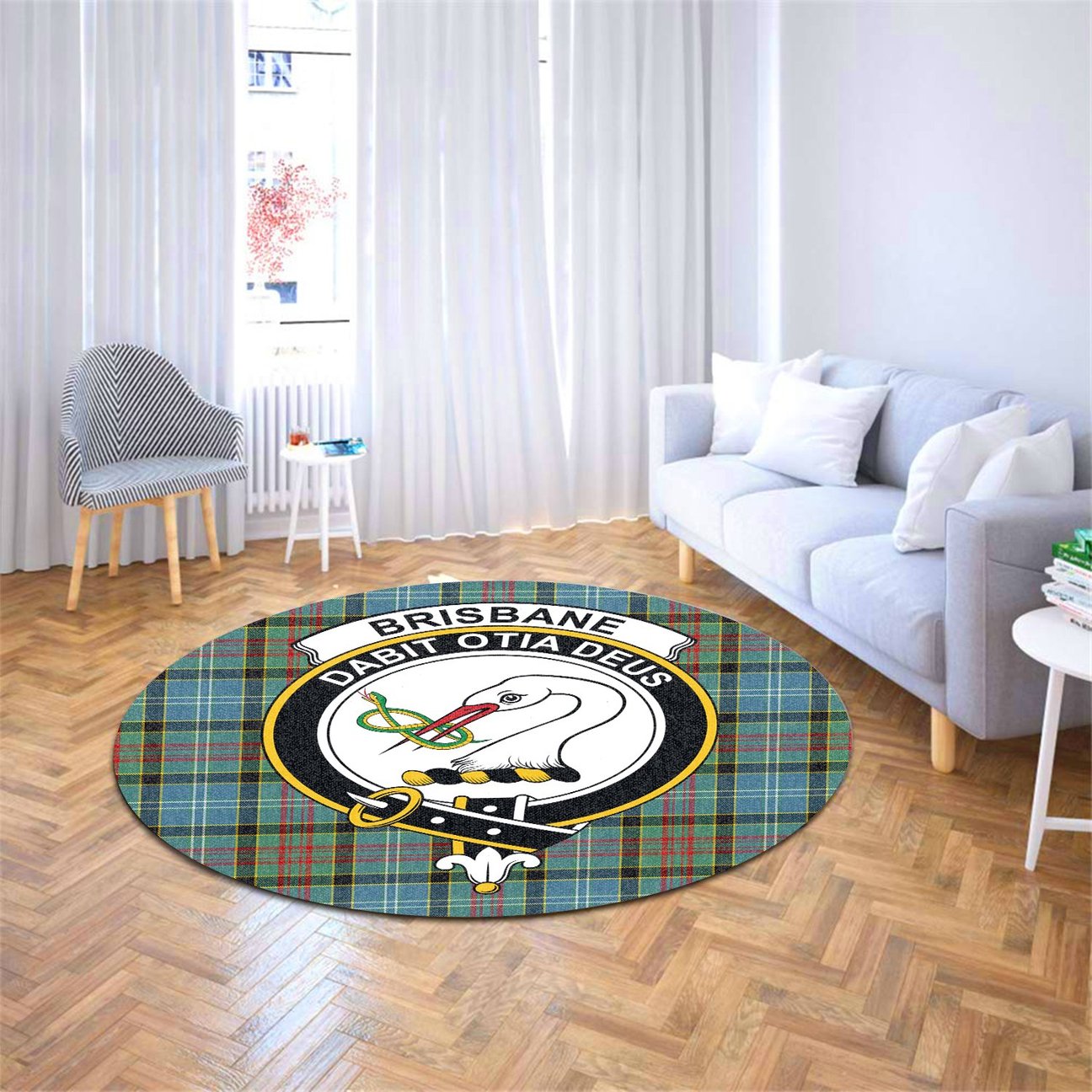 Brisbane Modern Tartan Crest Round Rug