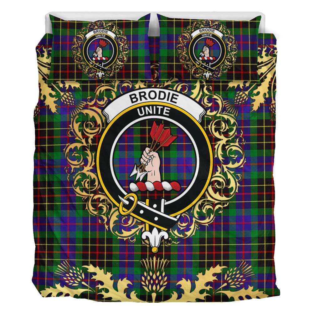 Brodie Hunting Modern Tartan Crest Bedding Set - Golden Thistle Style