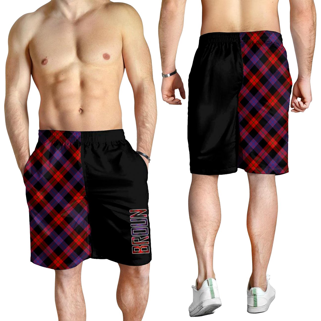 Broun Modern Tartan Crest Men's Short - Cross Style